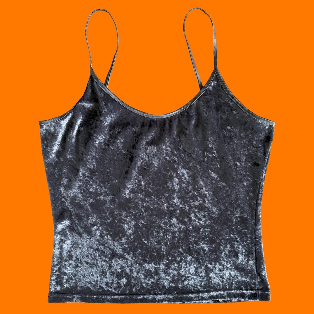 90's 00's vintage gray crushed velvet bodycon y2k cami tank top LARGE